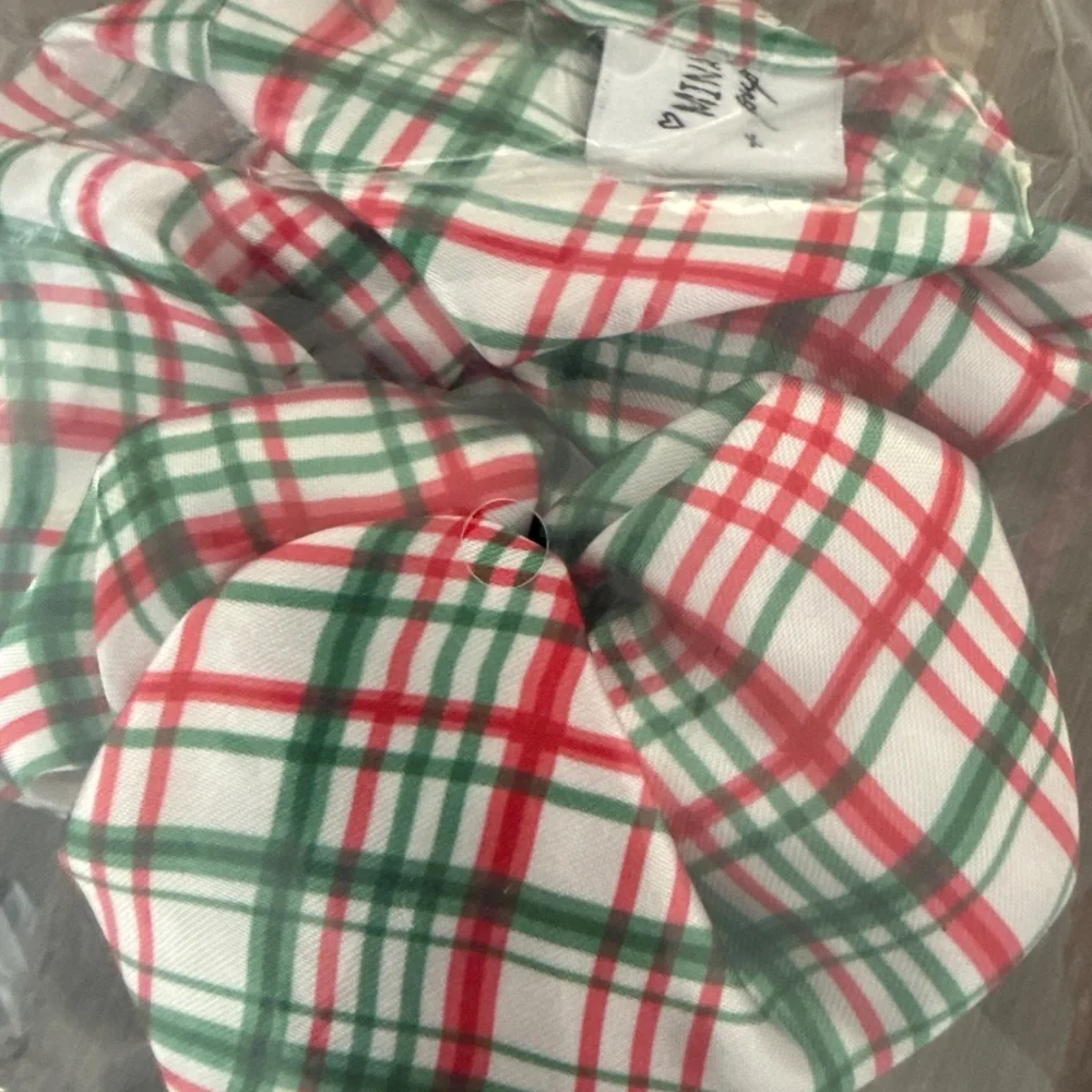 42 TOTAL Red White Green Plaid Satin Hair Scrunchies New Individually Packaged